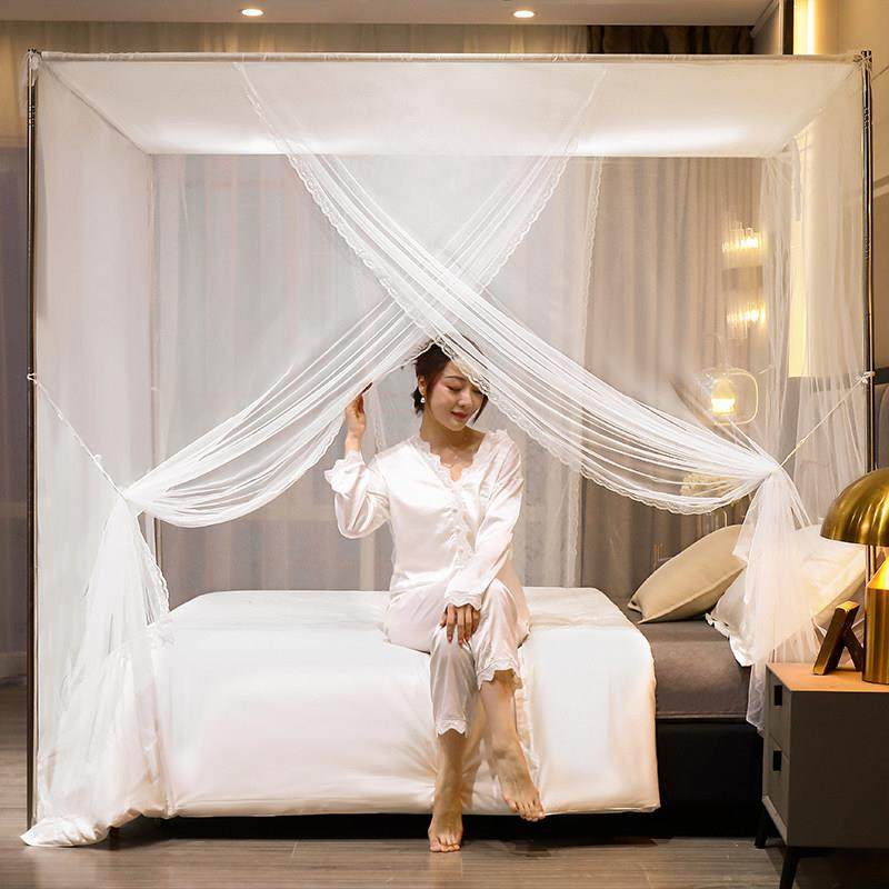 双门蚊帐家用2022年新款卧室落地老式纹账支架免安装2023防尘顶