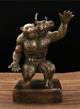 纯黄铜牛熊同体摆件牛气冲天牛王家居客厅礼品装饰品