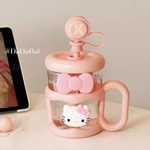 可爱kt猫水杯女生高颜值搅拌杯2025新款吸管杯子学生泡茶茶水分离