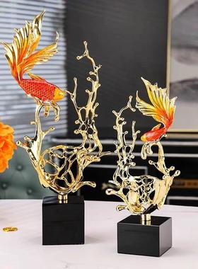 水晶锦鲤鱼摆件客厅酒柜电视柜装饰品轻奢高档乔迁新居礼品高级感