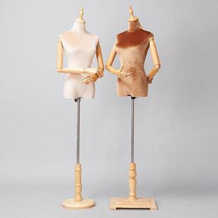 服装店模特道具女半身丝绒木底展示架橱窗人台模特架婚纱展示架