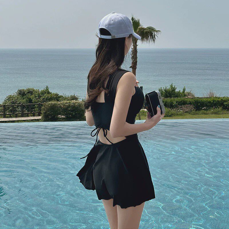 泳衣女连体裙式平角两件套保守显瘦遮肚泡温泉游泳馆度假沙滩