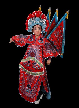 戏曲戏剧京剧儿童男靠红色小孩少儿舞台表演服装武生武将军大靠