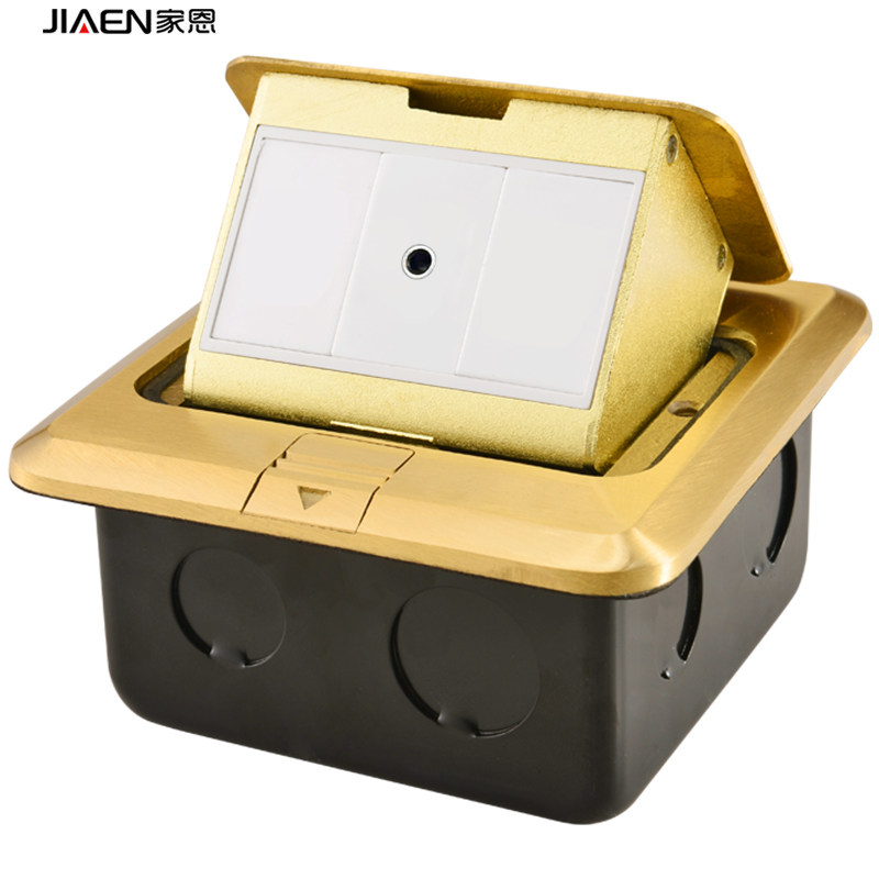 全铜盖板弹起式3.5mrm耳机音频地板插 防水溅电脑多媒体双孔地插