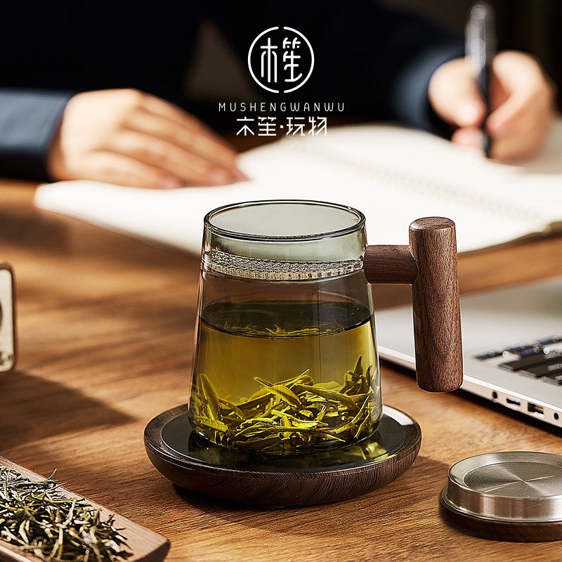 木笙玩物玻璃杯子耐高q温月牙杯过滤泡茶杯茶水分离绿茶杯喝茶水