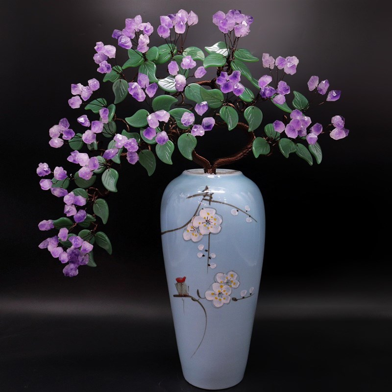 紫水晶发财树黄水晶摇钱树家居摆件客厅玄关酒柜店铺开业乔迁送礼