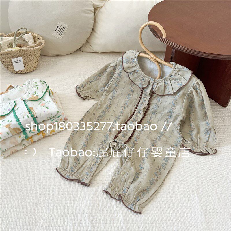 婴儿连体衣春秋季竹纤维薄款长袖B空调服宝宝哈衣爬服纱布居家竹
