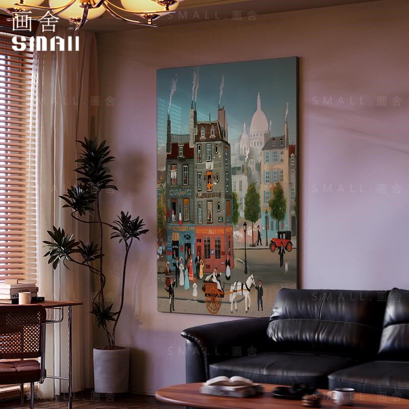 现代风客厅装饰画玄关漆画挂画餐厅卧室背景繁华街道新中式肌理画