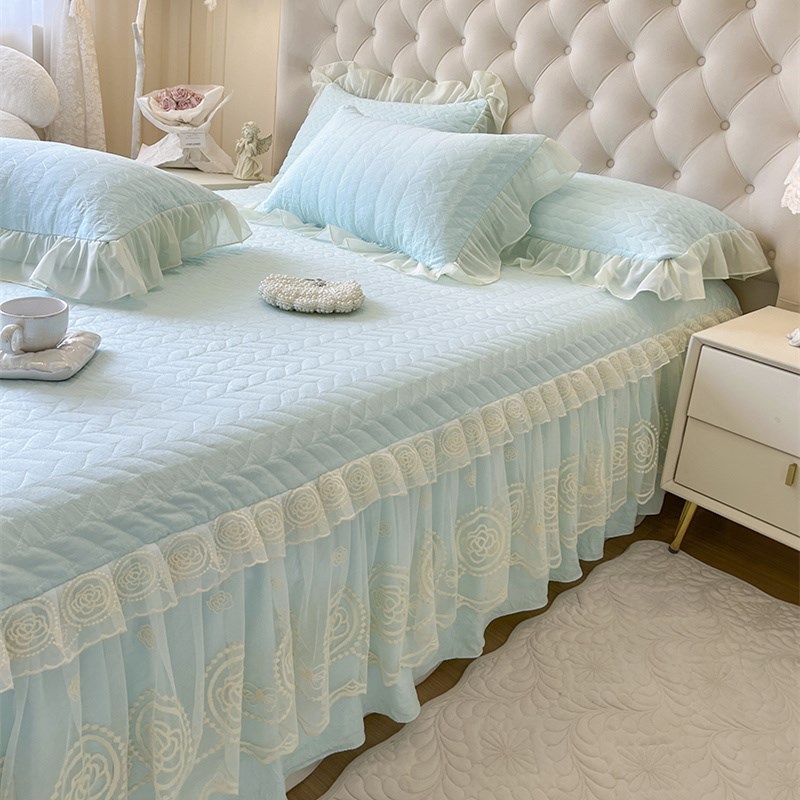 浪漫水洗棉床裙四件套韩式加厚床罩单件四季春秋刺绣蕾丝公主床套