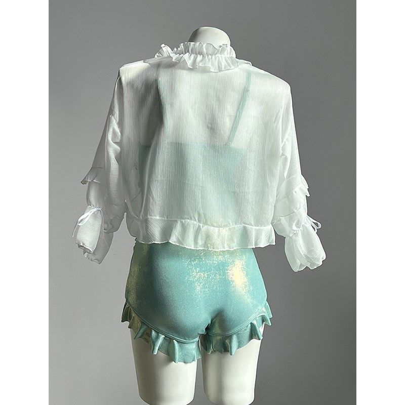 纯欲风超仙女范连体泳衣女小胸少女高颜值拍照好看泡温泉保守泳装