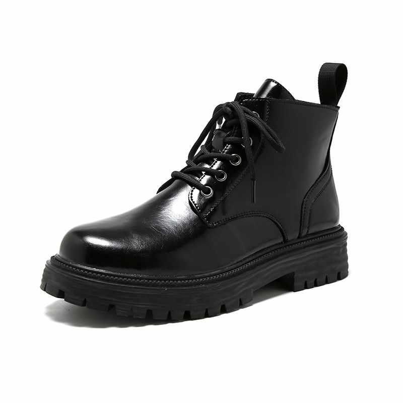 马丁靴男款低帮秋季英伦风高帮厚底男生皮鞋漆皮黑色中帮短筒爆款