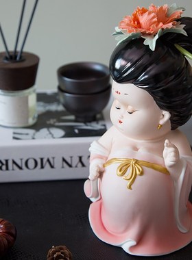新中式粉色牡丹仙子手工陶瓷工艺品艺术人物摆件高级感小众软装
