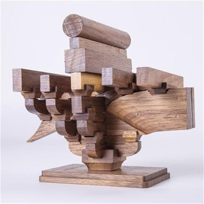 中国古建筑斗拱榫卯积木黑胡桃全实木拼插国潮玩具拼装模型教具