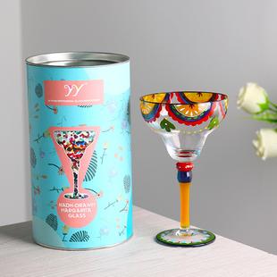 洋酒杯高脚杯家用 手绘玻璃杯红酒杯彩绘鸡尾酒杯玛格丽特杯个性