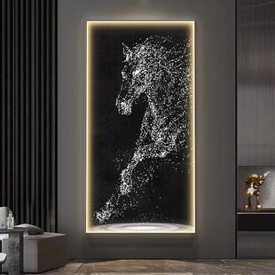 饰画骏马高级感LED竖版 现代轻奢入户玄关装 挂画走廊过道发光壁画