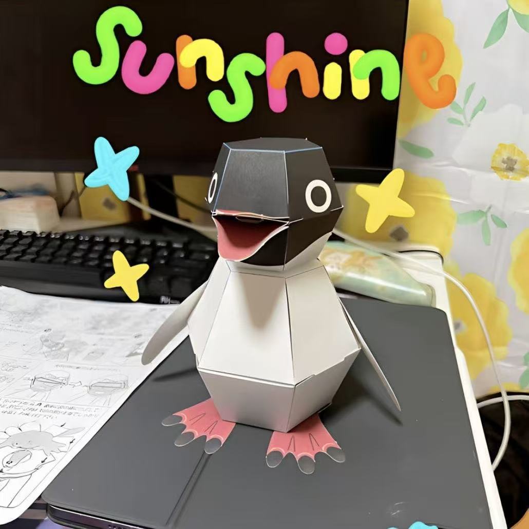 3D立体折纸弹跳企鹅动物模型