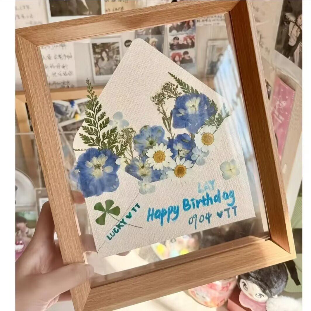diy手工相框春日来信干花材料包压花信封贺卡情侣摆件相框装饰品