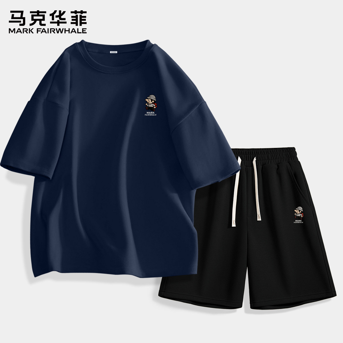 马克华菲短袖男款2026新款纯棉重磅男士休闲套装运动宽松短裤男LP