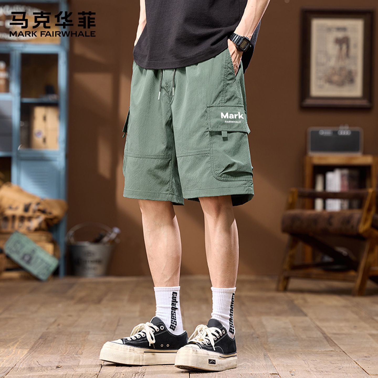 马克华菲美式工装短裤男2025新款宽松夏季薄款休闲五分裤子男款X