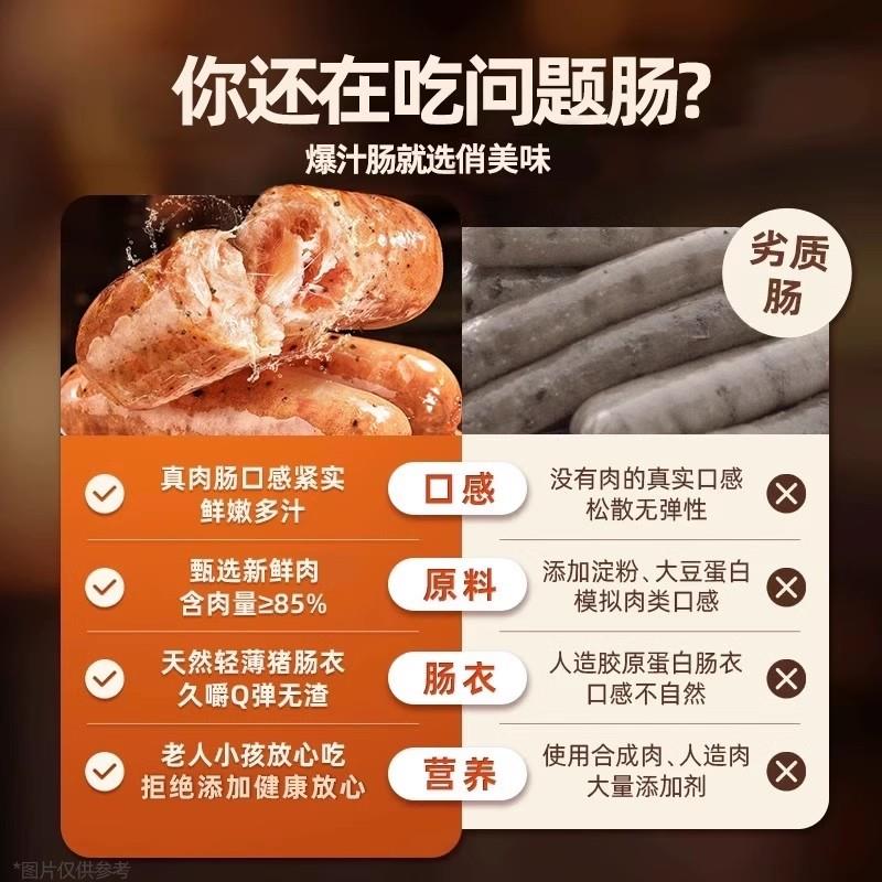 黑猪肉肠开袋即食熟肉地道火腿香肠爆汁零食夜宵充饥男生早餐食品