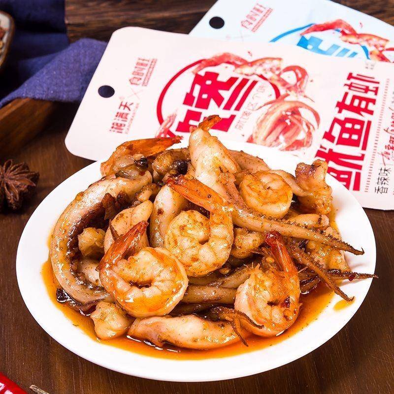 鱿鱼有虾麻辣零食虾仁鱿鱼即食海鲜零食香辣味休闲食品宿舍解馋