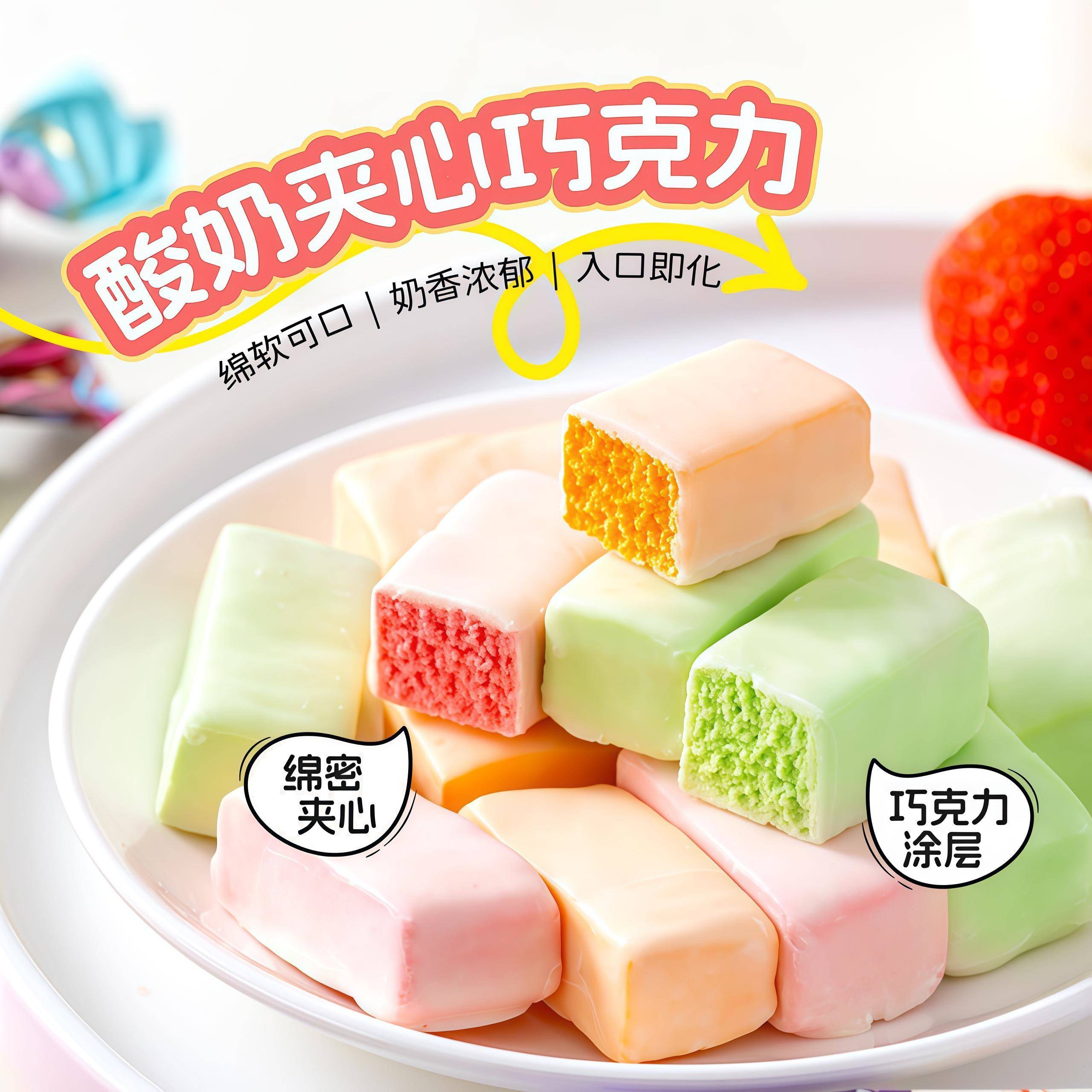 网红新品多彩巧克力酸奶土豆泥糖三色夹心巧克力水果味糖喜糖年货