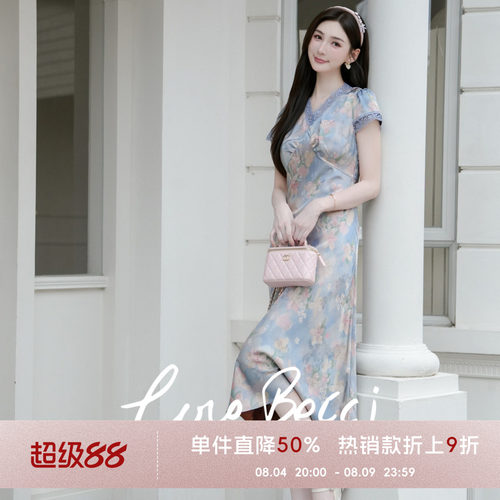 COCO BECCI【繁花绮梦】100人丝碎花蕾丝旗袍连衣裙CGXYA372019