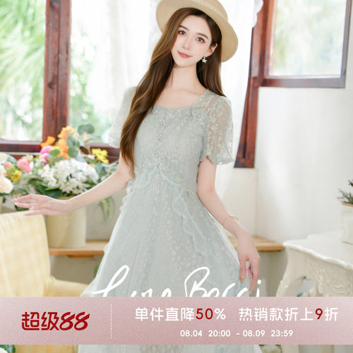 COCOBECCI蕾丝泡泡袖法式连衣裙