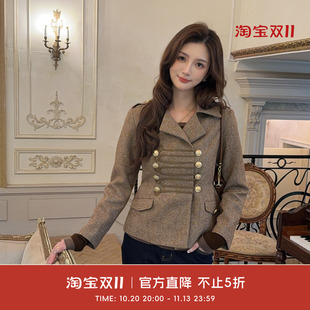 COCO BECCI【拿破仑】绵羊毛复古军装风双排扣肩章外套女2026秋冬