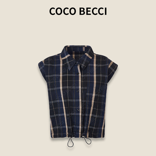COCO BECCI【RL复古】设计感格子百搭无袖衬衫CFXYWB412004