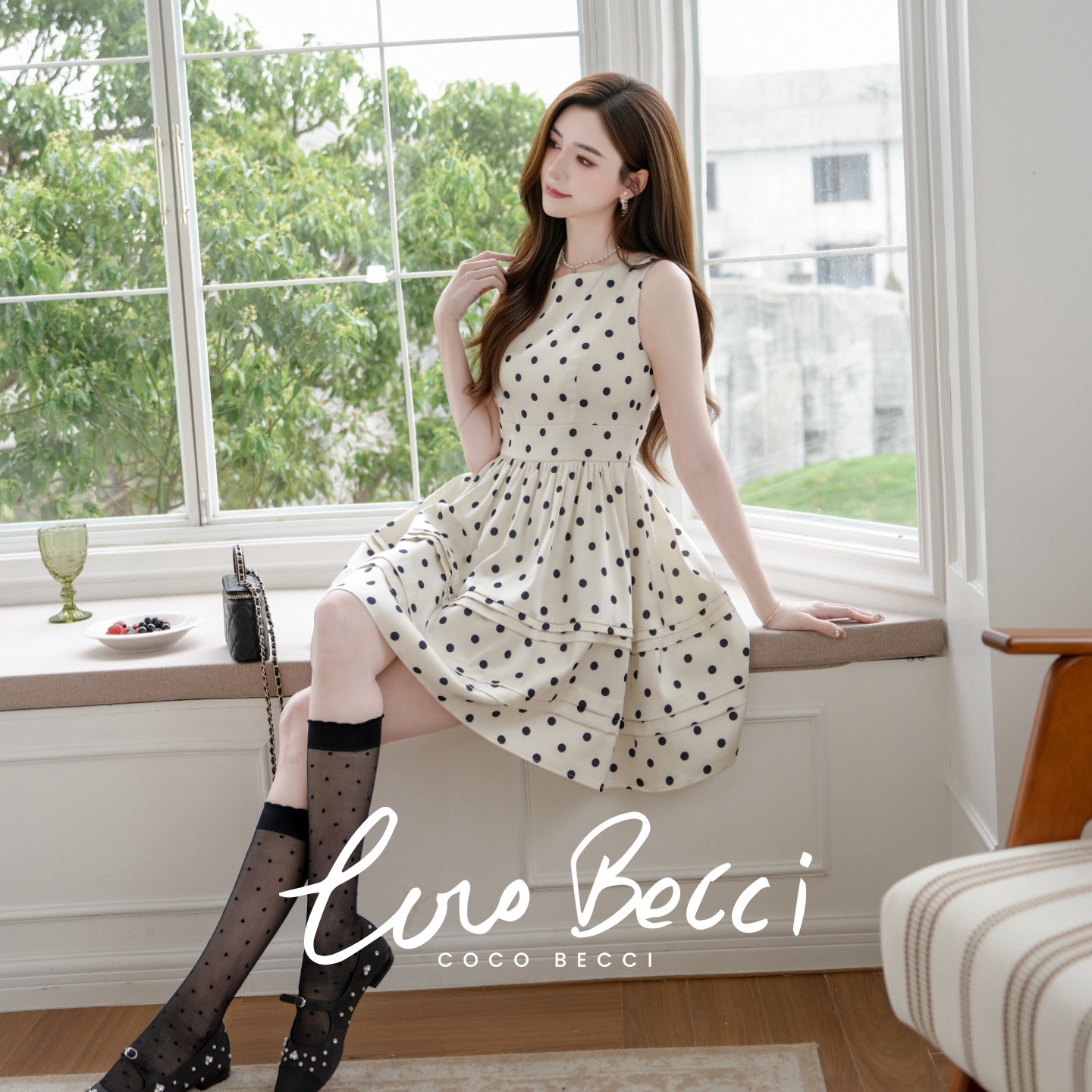 COCO BECCI【miu系千金】法式连衣裙复古波点圆领气质女2026新款