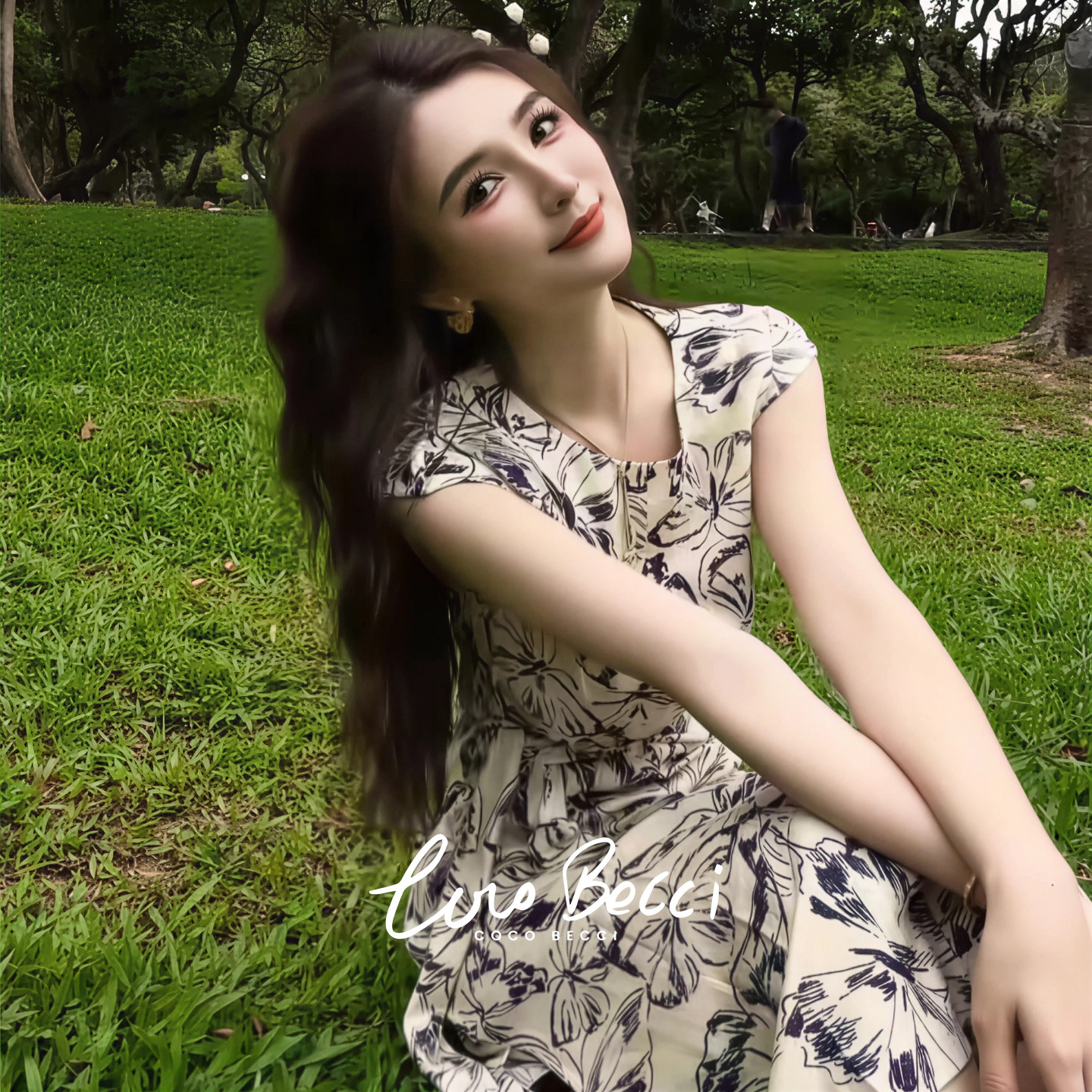 COCO BECCI【亚麻紫蝶】时尚气质松弛舒适优雅连衣裙CFXYB372060