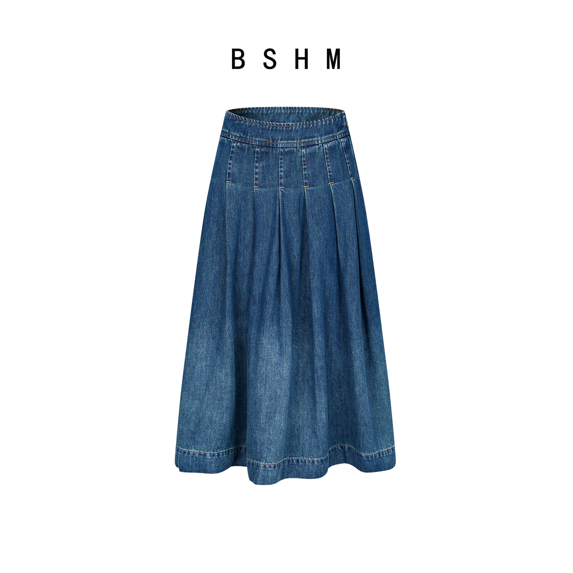 BSHM 2025新款水洗做旧牛仔裙半身裙女a字大群摆高腰显瘦百褶裙子