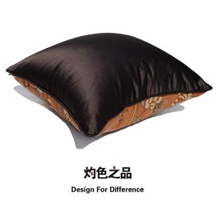 床头沙发客厅大靠背靠枕靠垫 茶色绸缎绣花抱枕现代简约新中式