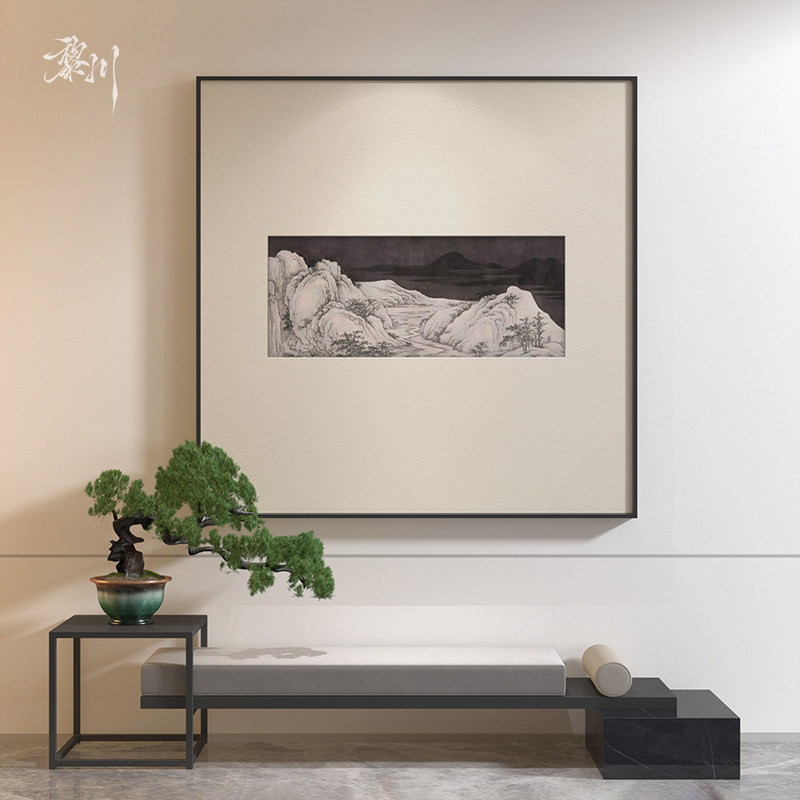 新中式中国风山水抽象高档茶室玄关客厅装饰画背景墙壁画方形挂画