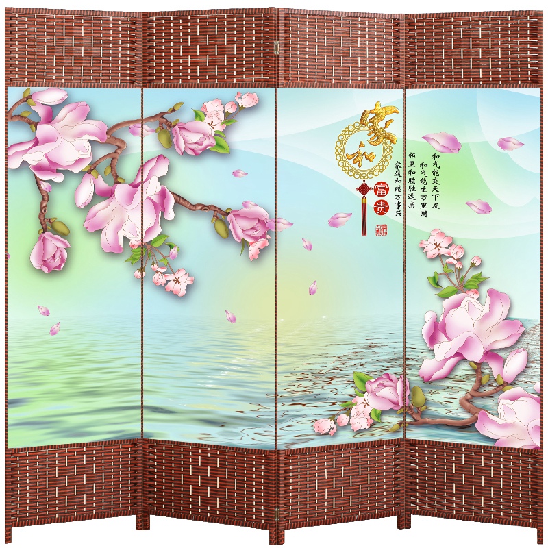 新中式屏风小户型隔断墙客厅折屏双面实木移动门现代简约布艺座屏