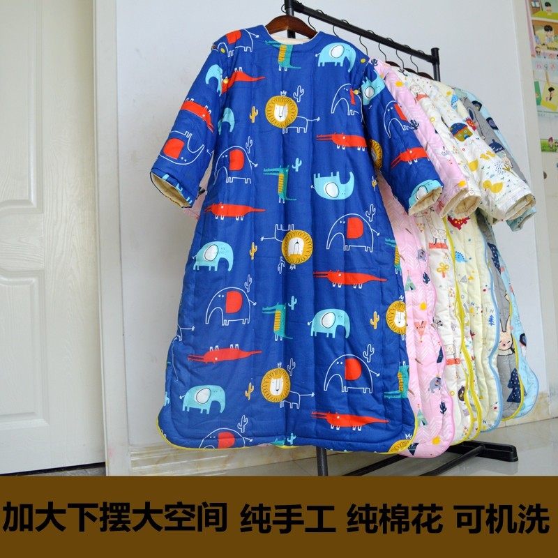 纯棉花睡袋婴幼儿童春秋薄棉防踢被纯手工宝宝全棉冬季加厚拉链式