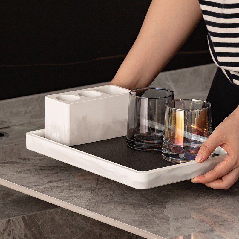 洗漱台面硅藻泥吸水电动牙刷置物架卫生间漱口杯牙具收纳托盘套装