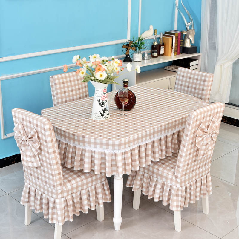 简约现代咖啡细格子餐桌台布2021新款幼J儿园桌布长方形茶几套罩