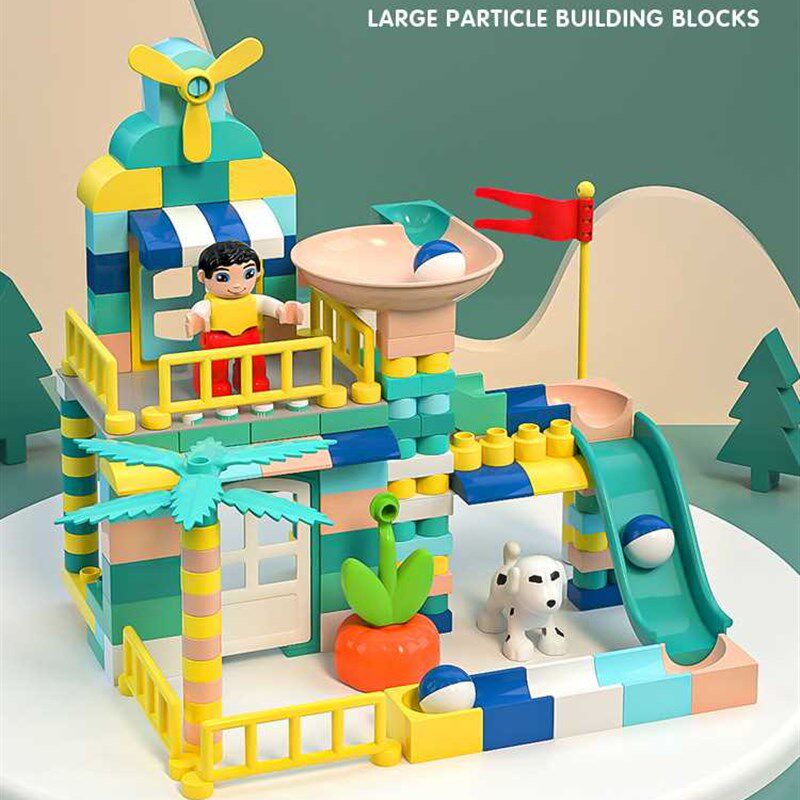 儿童大颗粒滚球轨道百变滑道积木桌拼装玩具益智2-3-6岁女孩男孩