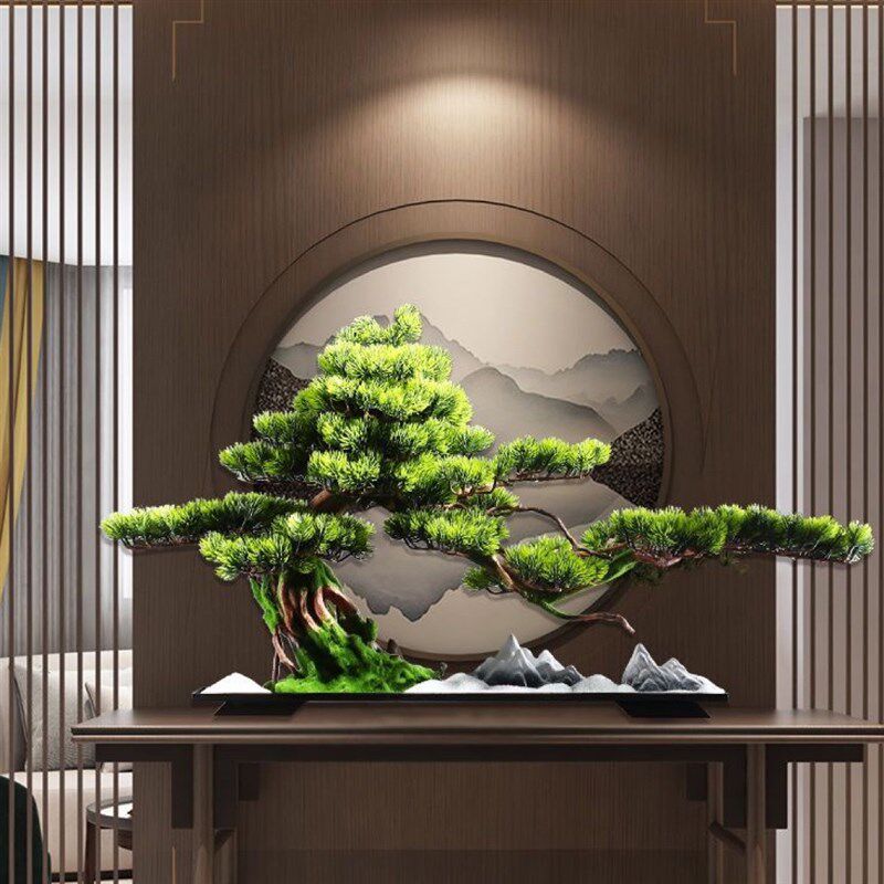 仿真迎客松植物盆景装饰摆件客厅玄关酒店老桩盆栽办公室景观造景