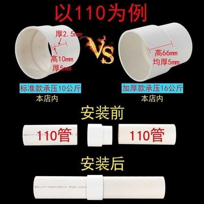 pc管延长水管接头配件雨水管50 75 110内外插直接 50内外插直