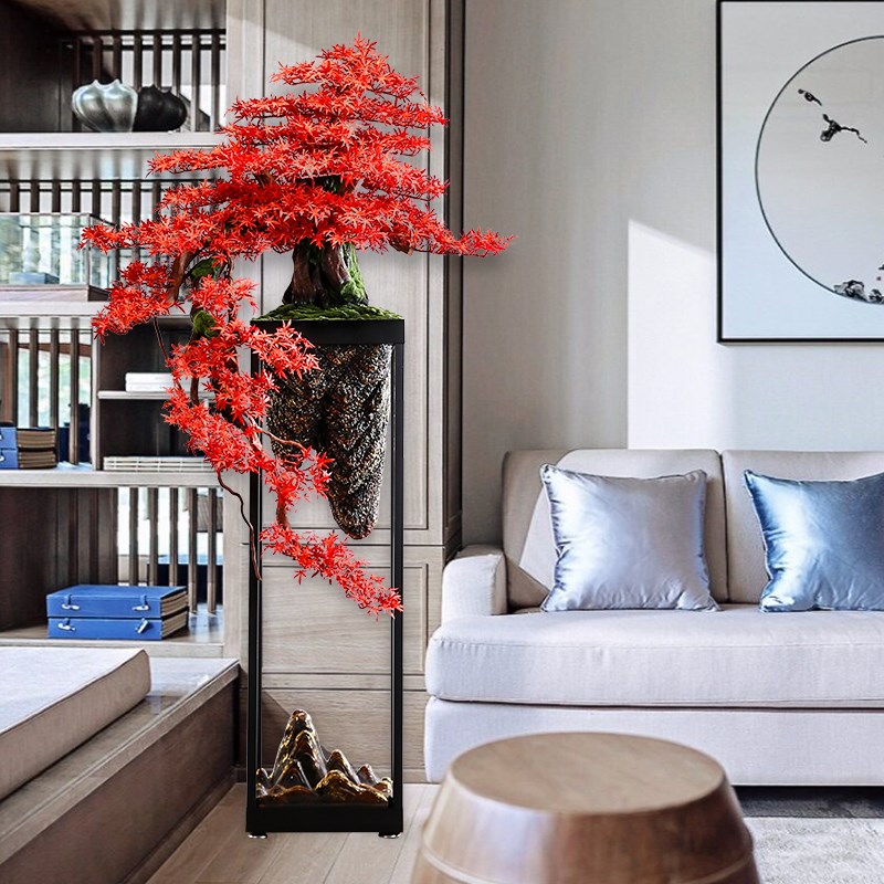 仿真迎客松盆景绿植盆栽落地摆件客厅入户玄关会所酒店门口装饰品