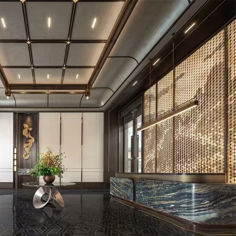 圆弧酒店公司前台高端定制大理石岩板吧台不锈钢餐饮店收银台