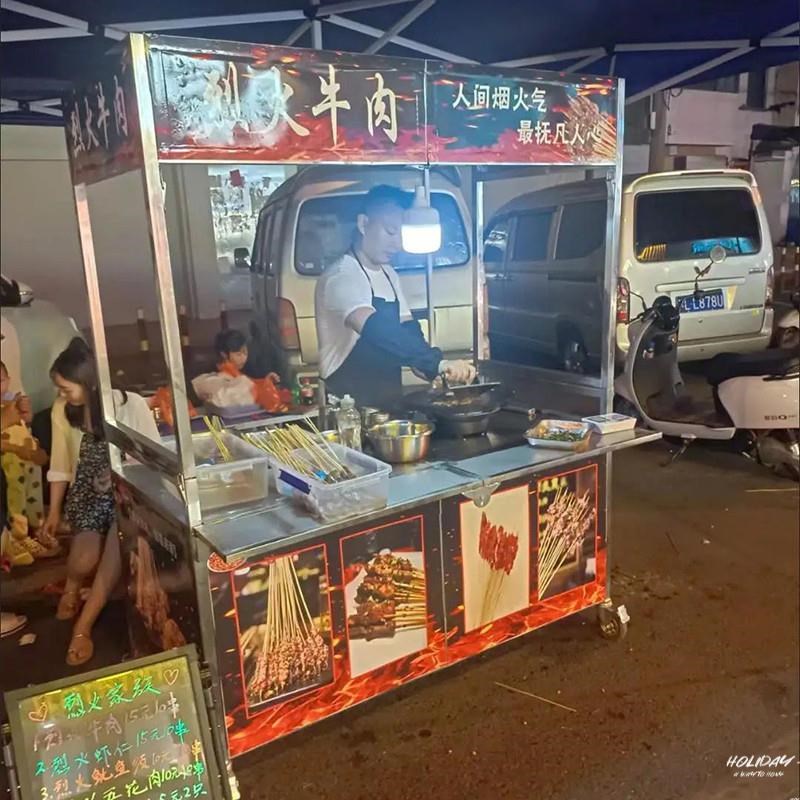 wI折叠移动摆摊车不锈钢流动铁板B鱿鱼摊位早餐卤味手推车烧烤美