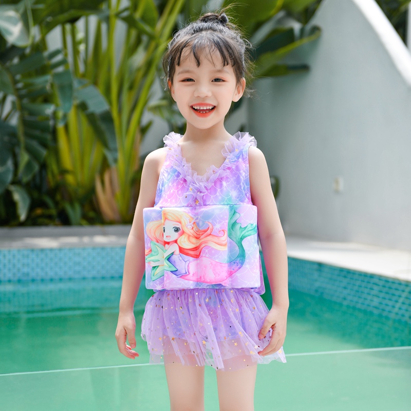儿童浮力泳衣新款女孩连体泡沫可爱公主长袖韩版裙式游泳训练装备