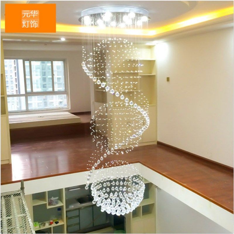 元华水晶吊灯复式楼梯长吊灯餐厅吊灯现代简约别墅客厅大吊灯,家装灯饰光源,客厅吊灯,淘宝优惠券,粉丝福利购,淘宝优惠卷