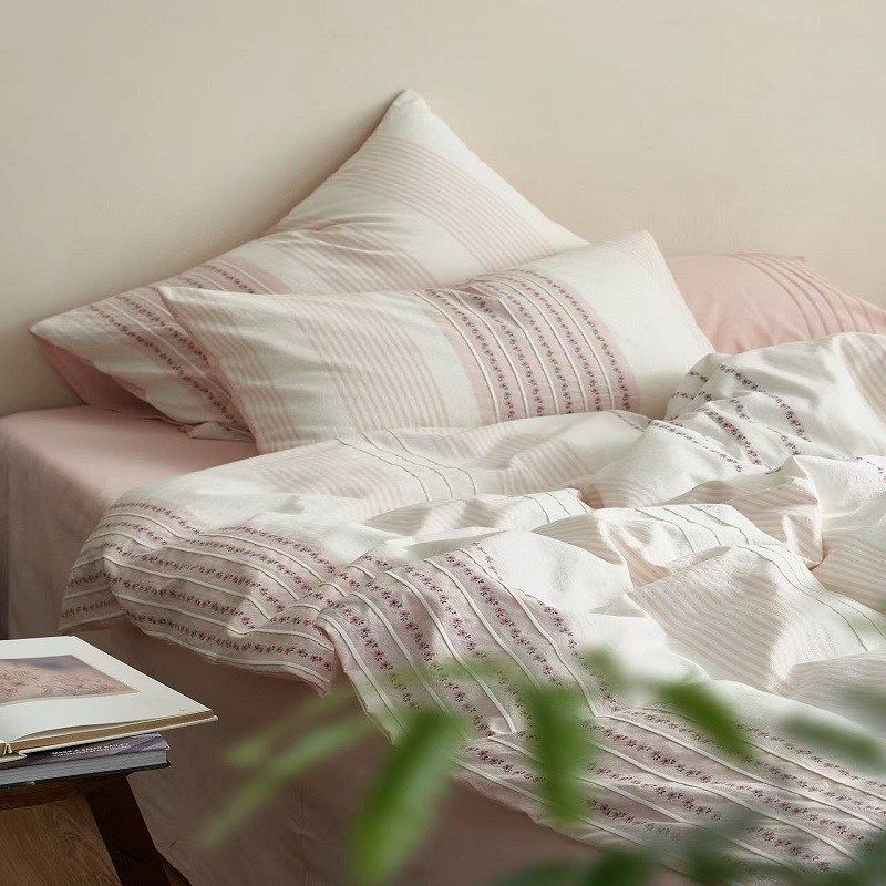 韩式复古色织提花床上用品四件套100棉少女心民宿被套四季可用1.8,床上用品,床品套件/四件套/多件套,淘宝优惠券,粉丝福利购,淘宝优惠卷