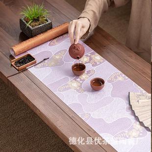 茶席桌垫 优茶道轻奢织锦茶席彩云纹防水桌旗家用高端茶室茶桌长款