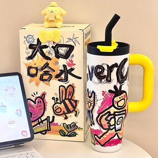 大口哈保温杯男女生办公室桌面大容量巨J无霸随行高颜值吸管水杯